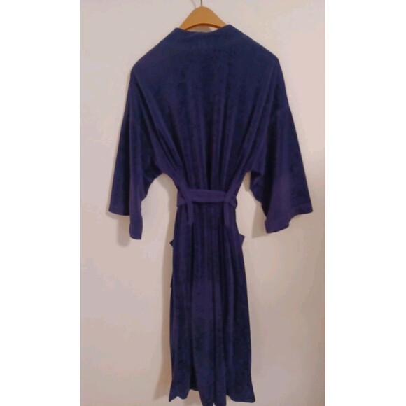 Christian Dior Vintage Robe One Size Navy Blue Velour Belted Luxe Old Money - Picture 6 of 10